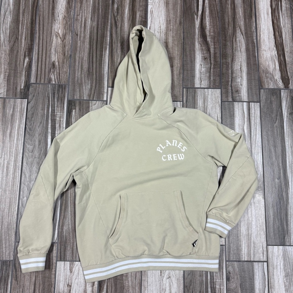 Paper Planes Mens Beige Hooded Sweatshirt with White Accents